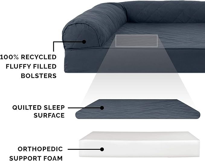 Furhaven Orthopedic Dog Bed for Large Dogs w/ Removable Bolsters &amp; Washable Cover, For Dogs Up to 125 lbs - Quilted Sofa - Iron Gray, Jumbo Plus/XXL