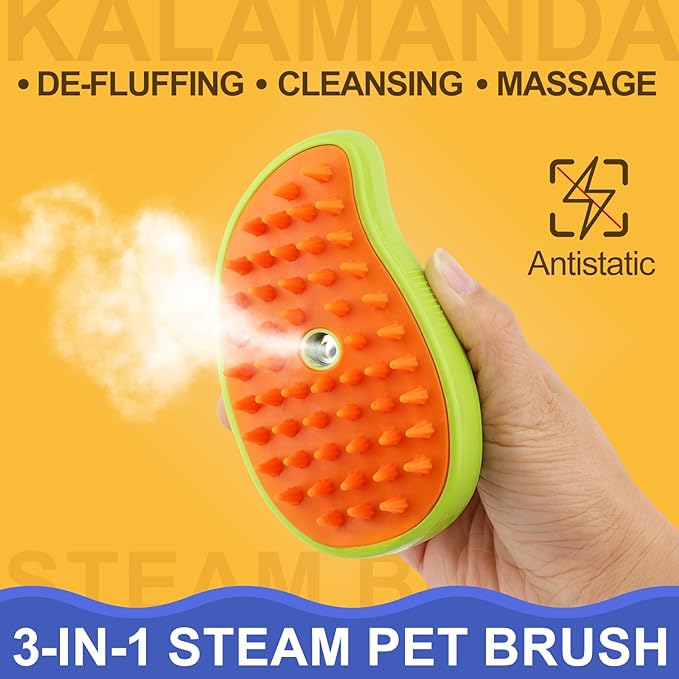 3 in 1 Cat Steamer &amp; Brush - Silicone Massage Grooming Tool, Pet Hair Cleaning Comb for Cats &amp; Dogs (Mango Green)