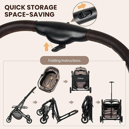 Pet Stroller, Small to Medium Dogs &amp; Cats, Foldable, One-Hand Fold, Detachable Carrier, Latte Color