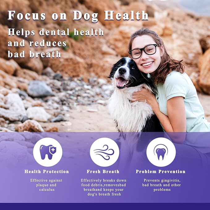 Dog Teeth Cleaning Powder, Pet Dental Powder -Dental Care, Dogs Breath Freshener with Probiotics for Tartar &amp; Reduces Plaque &amp; Bad Breath Teeth Cleaning for Small, Medium, Large Dogs 100g