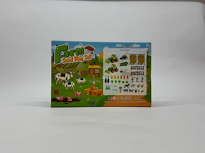 FRUSE Play Sand Farm Toys,Sensory Bins for Toddlers with 2.2lbs Sensory Play Sand,Farm Figures &amp; Tractor Playset,Sandbox Toys for Kids 3 4 5 6 7