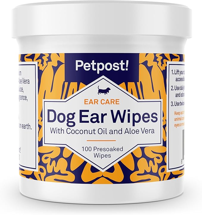 Petpost | Dog Ear Cleaner Wipes - Ultra Soft Cotton Pads in Coconut Oil Aloe Solution - Dog Ear Rinse &amp; Cleanser 100 ct.