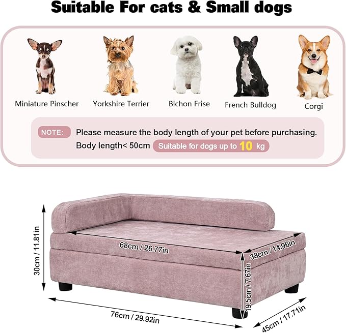AFBKSS&amp;BB Pet Sofa with Hidden Storage for Puppy and Cat,Linen Fabric Dog Sofa,Cat Couch with Wooden Frame (Pink)