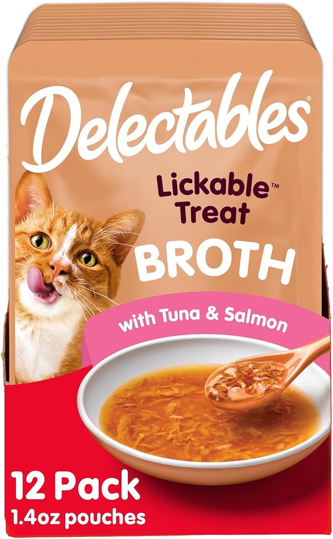 Hartz Delectables Savory Broths Tuna &amp; Salmon Lickable Wet Cat Treats, 12 Count