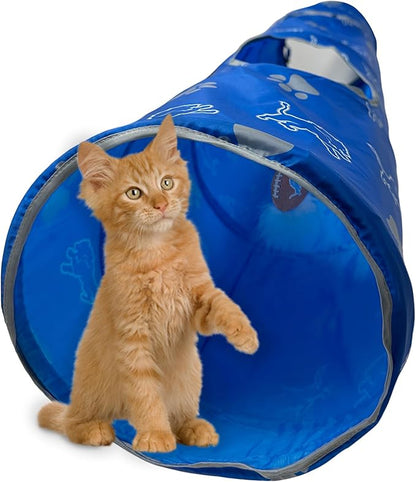 NFL Detroit Lions Cat Tunnel Tube Toy with Plush Football Catnip and Feathers Collapsible Tunnel for Cats to Play, Peek and Hide, Sporty &amp; Fun Cat Tunnel Toy with Team Logo All-Over Design!
