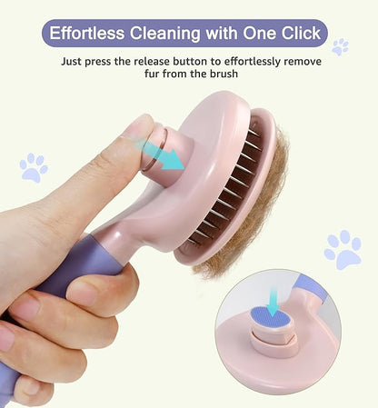Pet Self-Cleaning Slicker Brush for Dogs &amp; Cats, Deshedding Grooming Comb, Removes Loose Undercoat Hair &amp; Mats, Skin-Friendly Massaging Tool for Long/Short Fur, Large &amp; Small Breeds (Purple)