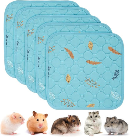 Sunheir Washable Pee Pads for Small Pet 5-Pack, Reusable Pet Training Pads Absorbent &amp; Leak-Free, Waterproof Pee Pads for Dog Cat Rabbit Guinea Pig Hamster, Whelping Pad (Leaves - Sky Blue, 12x12)