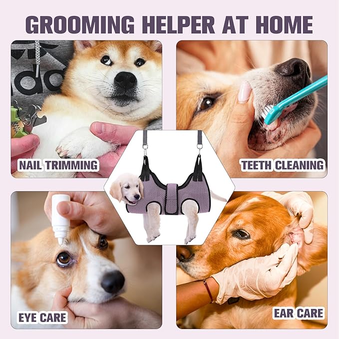 PAWCHIE Dog Grooming Hammock Harness for Dogs &amp; Cats with Pet Nail Clipper Trimmer- Breathable Cat Hanger Sling for Trimming Clipping Nails-Dog Hammock Restraint Bag for Small Medium Large Dog, Pink S