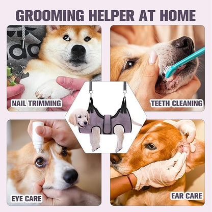 PAWCHIE Dog Grooming Hammock Harness for Dogs &amp; Cats with Pet Nail Clipper Trimmer- Breathable Cat Hanger Sling for Trimming Clipping Nails-Dog Hammock Restraint Bag for Small Medium Large Dog, Pink S