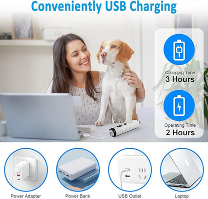 Casfuy Dog Nail Grinder with 2 LED Light for Large Medium Small Dogs - 3X More Powerful 2-Speed Electric Pet Nail Trimmer Rechargeable Quiet Painless Paws Grooming &amp; Smoothing Tool (White)