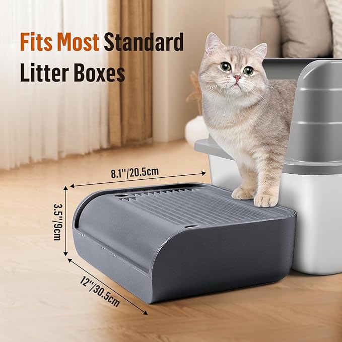 Cat Litter Box Step, Cat Litter Box Ramp Mat with Filter Function for Self-Cleaning Cat Litter Box, Easy to Clean, Cat Pedal Step Stool Ideal for Kitten &amp; Elderly Cats (Dark Grey)