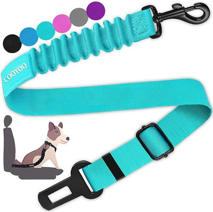 COOYOO Dog Seat Belt,Retractable Dog Car Harness Seat Belt for Car Adjustable Nylon Pet Safety Seat Belts Heavy Duty &amp; Elastic Bungee Buffer