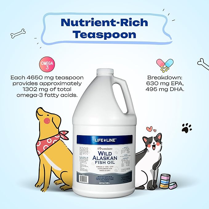 Life Line Pet Nutrition Wild Alaskan Fish Oil for Dogs and Cats 66oz – Omega 3 Fish Oil Supplement for Skin &amp; Coat – Supports Brain, Eye &amp; Heart Health in Dogs &amp; Cats