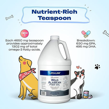 Life Line Pet Nutrition Wild Alaskan Fish Oil for Dogs and Cats 66oz – Omega 3 Fish Oil Supplement for Skin &amp; Coat – Supports Brain, Eye &amp; Heart Health in Dogs &amp; Cats