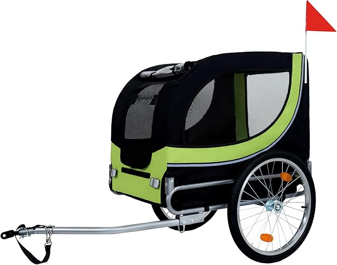 Blue-Grey Large Folding Bike Trailer for Dogs – Heavy-Duty Steel Frame, 66LB Capacity Pet Carrier for All-Terrain Cycling, Jogging &amp; Camping Adventures!