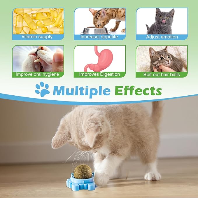 4 Pack Catnip Balls Roller Wall Ball for Cats Spinning Catnip Station Licking Balls Organic Cat nip Chew Ball for Teeth Cleaning &amp; Play