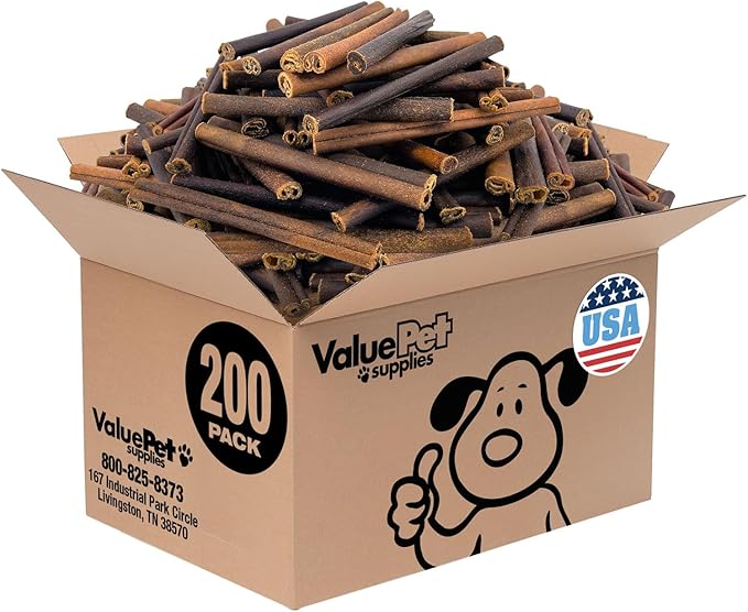ValueBull USA Collagen Sticks for Dogs, 6 Inch Medium Chews, Natural Long-Lasting Dog Treats, 200 Count Bulk Pack - Promotes Joint, Skin &amp; Coat Health with Glucosamine and Chondroitin