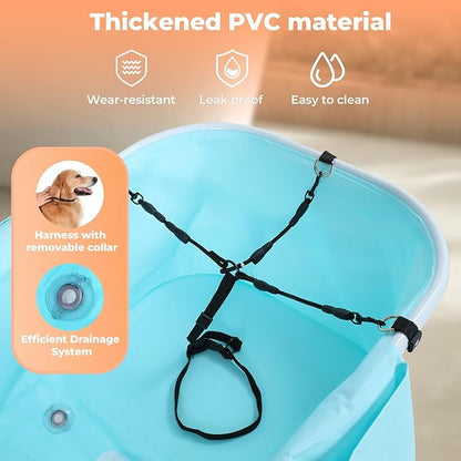 Elevated Portable Dog Bathtub, 5 Height Adjustable Dog Washing Station for Pet Shower and Grooming Foldable Bathing Tub with Storage &amp; Anti-Slip Design for Small Large Dogs Cats