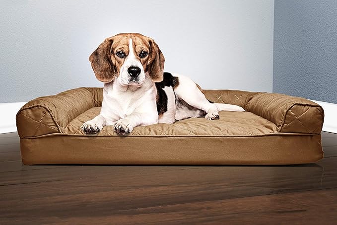 Furhaven Orthopedic Dog Bed for Medium/Small Dogs w/ Removable Bolsters &amp; Washable Cover, For Dogs Up to 35 lbs - Quilted Sofa - Toasted Brown, Medium