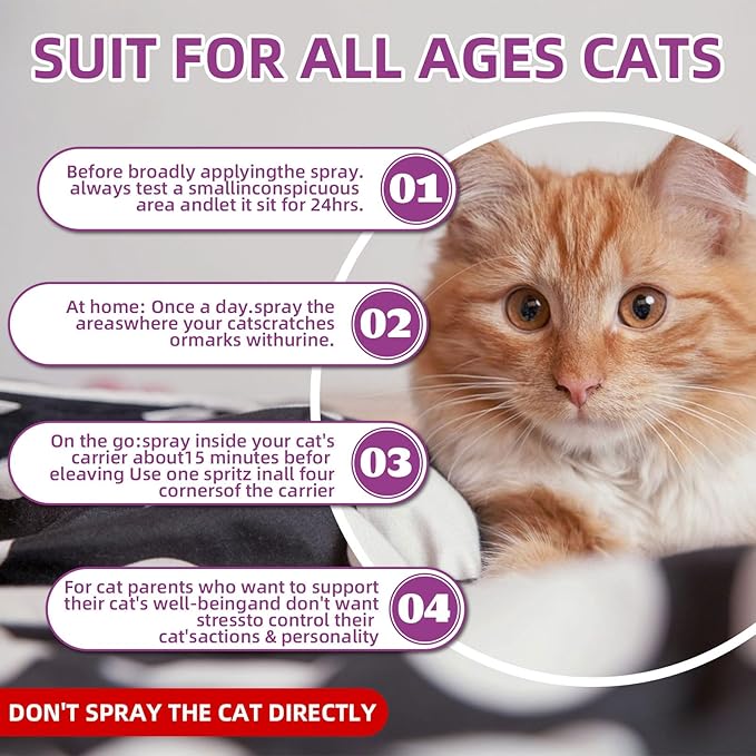 Cat Calming Pheromone Spray Kit Feline Calm Pheromones Vet Recommended Drug-Free Anxiety Relief for Multi-Cat Homes,Stops Scratching &amp; Urine Marking,60-Day Supply | Drug-Free (2 * 60 mL)