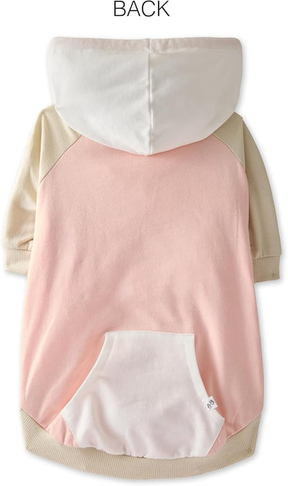 Rocky – The Orginal Lightweight Hooded TEE 100% Organic Cotton Dog Hoodie Pet Coat Sweater for Small, Medium, Large Dogs, Pink Color Block, Large