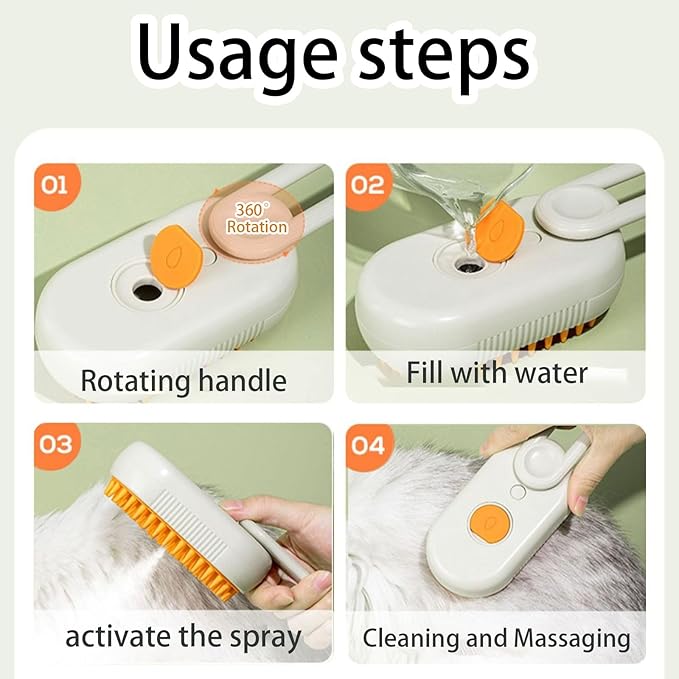 cat steam brush for shedding -4 in 1 Rechargeable Steam Brush for Cats and Dogs, Anti-static, Massage, Cleaning, Shedding &amp; Combing All In One! grooming tool for cats and dogs（Brown）