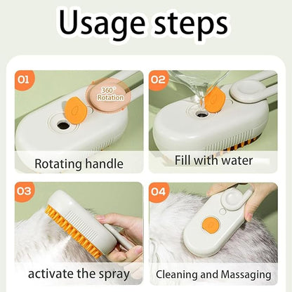 cat steam brush for shedding -4 in 1 Rechargeable Steam Brush for Cats and Dogs, Anti-static, Massage, Cleaning, Shedding &amp; Combing All In One! grooming tool for cats and dogs（Brown）
