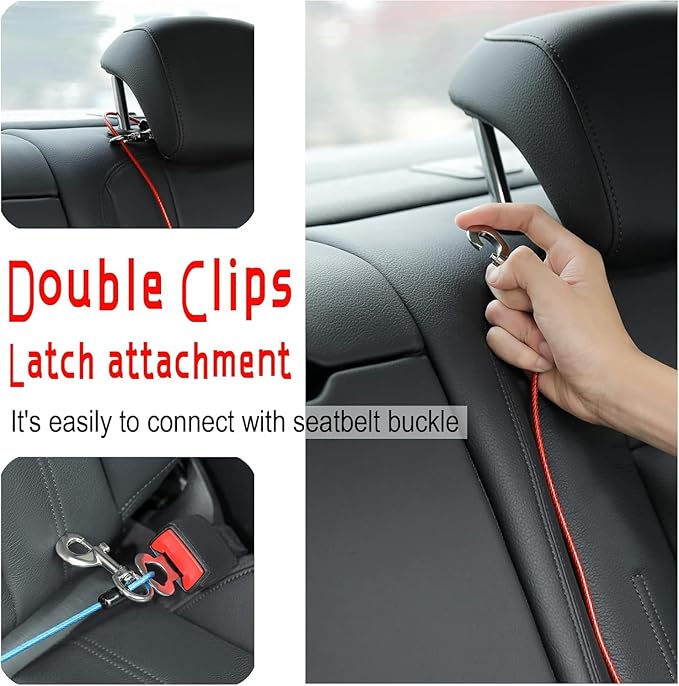 Dog Seat Belt Harness for Car,Dog Seatbelt of Coated Wire Leash Safety Restraint,No Chew Tether Cable Vehicle,Double Clips &amp; Latch (Orange, 32 inch/80 CM)