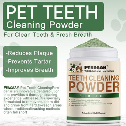 Dog Dental Powder, 6 oz, Dog Teeth Cleaning Powder &amp; Cat Breath Freshener, Plaque Off Pet Tooth Cleaning - Combating Dental Plaque, Tartar Cleaning and Removal, Fighting Bad Breath, Oral Care