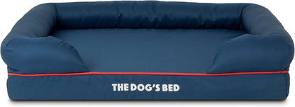 The Dog’s Bed, Medium Blue/Red 30x23.5, Memory Foam, Pain Relief: Arthritis, Hip &amp; Elbow Dysplasia, Post Surgery, Lameness, Supportive, Calming, Waterproof Washable Cover, Veterinary Approved