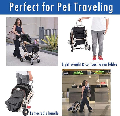 HPZ-PR America Pet Rover Lite Premium Light-Weight Dog/Cat/Pet Stroller Travel Carriage with Convertible Compartment/Aluminum Frame for Small &amp; Medium Pets (Gray 2nd-Gen.)