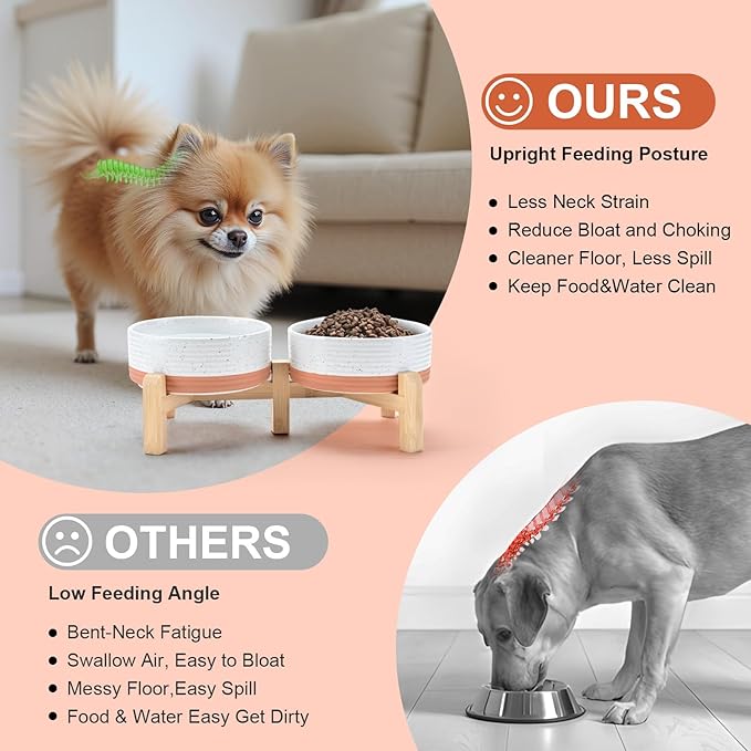 SPUNKYJUNKY Elevated Dog Bowls Ceramic, 5.1&