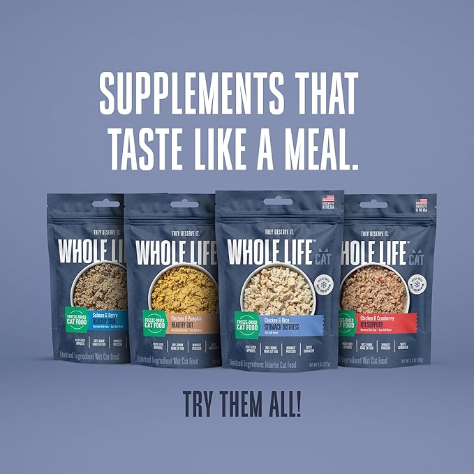 Whole Life Cat Freeze Dried Cat Food - Bland Diet with Sensitive Stomachs, Digestive Support, Anti-Diarrhea &amp; Vomit Remedy – Human-Grade, Quick &amp; Easy Chicken and Rice Meal, Ready in Minutes