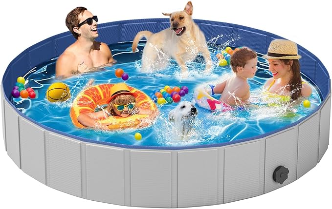 Dog Pool for Large Dogs,Foldable Plastic Pool for Dogs Slip-Resistant (XL - 87&