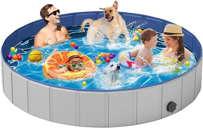 Dog Pool for Large Dogs,Foldable Plastic Pool for Dogs Slip-Resistant (XL - 87&