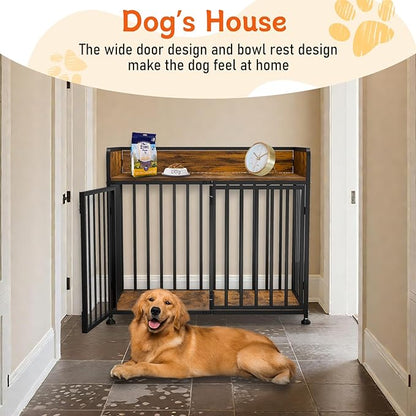 Dog Crate Furniture End Table with Table Guardrail, Heavy Duty Large Dogs Cage, 42 Inch Dog Kennel, Medium Large Dogs House Decorative Pet Crate Indoor