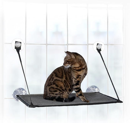K&amp;H Pet Products EZ Mount Cat Window Perch for Large Cats, Sturdy Kitty Sill Window Hammock Bed, Steel Frame, Sturdy Suction Cups, Washable Shelf Cover, Foldable - Fits 27"W X 23"H Glass Spaces