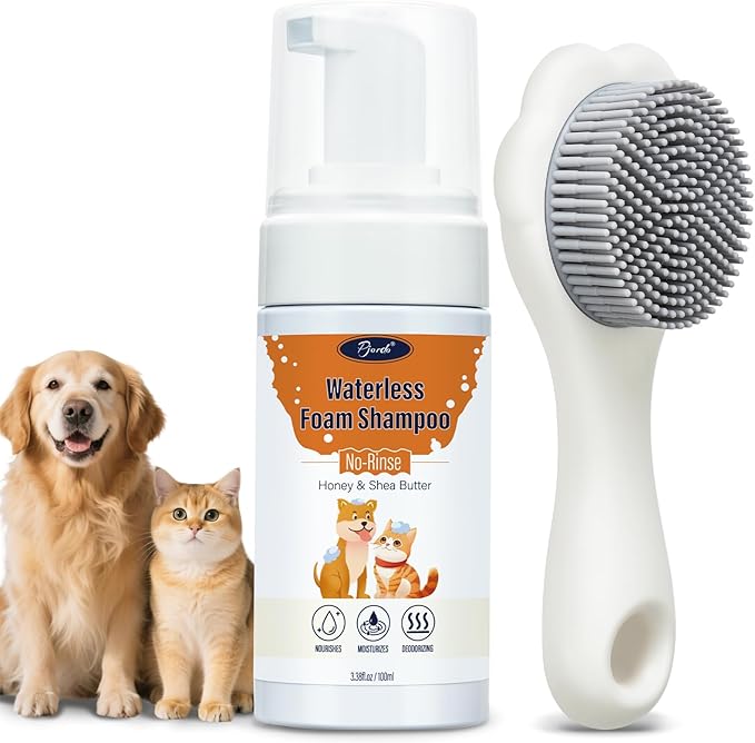 Pet Waterless Shampoo with Brush, Dry Shampoo for Dog &amp; Cats, No Rinse Foam Formula for Quick Clean Between Bath, Detangling, Deep Cleansing, Reduce Itchy Skin Shedding &amp; Odor Control