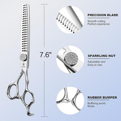 GLADOG 7" Chunkers Dog Grooming Scissors - Premium 9CR Dog Scissors for Grooming with Luxurious Diamond Nut，Ideal Dogs Shears for Reducing Bulk, Dogs Hair Scissor，Cat Scissor