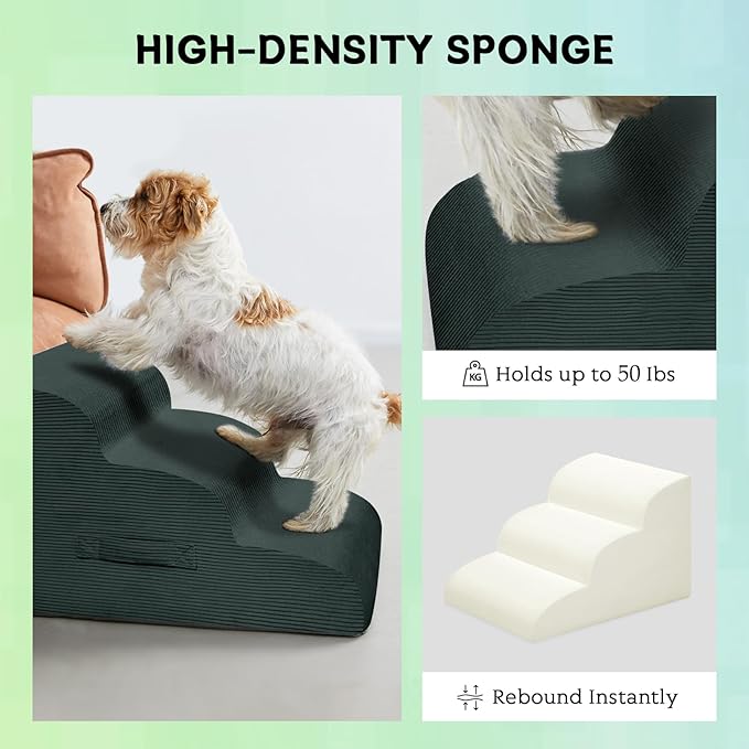 Dog Stairs Steps for High Bed, 4 Steps Pet Steps for Small Dogs Non-Slip Removable Washable Cover Ramp for Indoor Outdoor Car Couch Sofa, Dark Gray