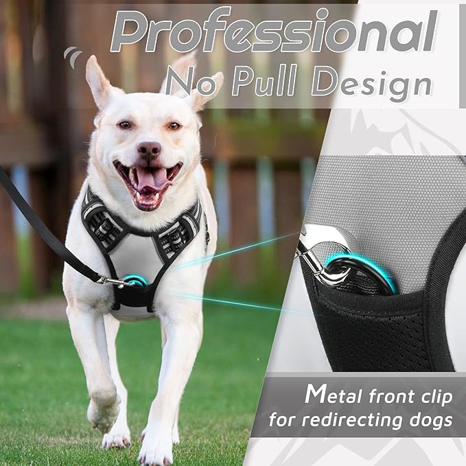 Eagloo Dog Harness Small Sized Dog, No Pull Service Vest with Reflective Strips and Control Handle, Adjustable and Comfortable for Easy Walking, No Choke Pet Harness with 2 Metal Rings, Grey, S