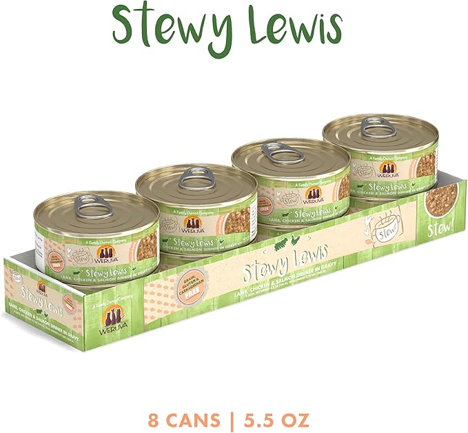 Weruva Classic Cat Stews, Stewy Lewis with Lamb, Chicken &amp; Salmon in Gravy, 5.5oz Can (Pack of 8)