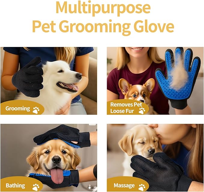 Pet Hair Removal Glove, Cats Dogs Grooming Gloves Pet Hair Removal Tool, 2025 Upgrade Reusable Pet Hair Remover Glove（1 Pet Grooming Glove &amp; 1 Cleaning Glove）