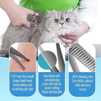 4.5" Dog Grooming Scissors - 2pcs Curved Scissors &amp; Thinning Shears for Small Dog, Cat Face &amp; Paws - Japan 440C (2Kit)
