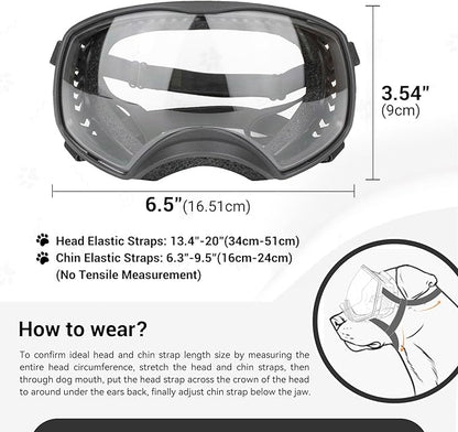 NAMSAN Clear Dog Goggles for Large Dogs, Wide Eyecup &amp; Soft Frame, Anti-UV Sunglasses for Dogs Medium to Large Breed, Driving Dog Eye Protection, Windproof Dustproof, Adjustable, Black Frame