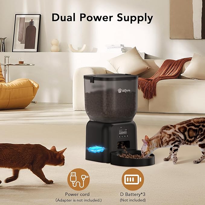 Automatic Dog &amp; Cat Feeder with Freshness Preservation, 4L Timed Cat Feeder with LCD Screen.Up to 6 Meals Per Day and 1-15 Portion for Cats &amp; Dog (Black)