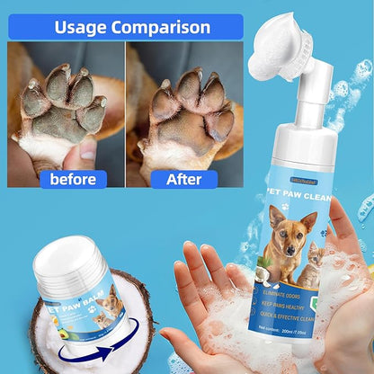 Dog Paw Care Kit,No-Rinse Paw Cleaner for Dogs &amp; Cats,Dog Paw Balm for Heals -Repairs Dry Cracked Paws &amp; Nose with 1 Pet Cleaning Towels,Natural Dog Paw Protector for Pet Foot Washer Care