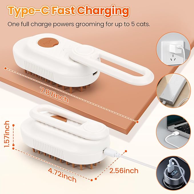 Cat Steam Brush for Shedding, 4-in-1 Rechargeable Steam Pet Brush for Cats &amp; Dogs, Anti-Static, Gentle Fur Removal &amp; Combing, Ideal for Short &amp; Long Hair Pets, Easy to Use