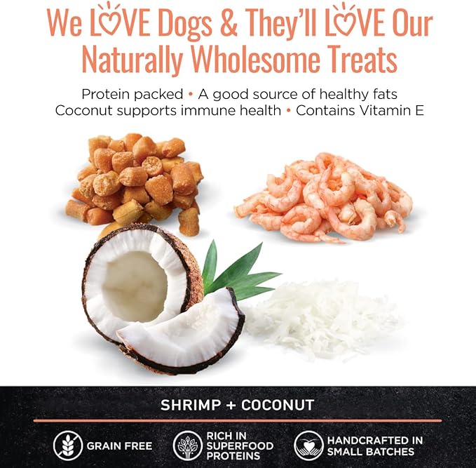 Smart Cookie All Natural Soft Dog Treats - Shrimp &amp; Coconut - Healthy Dog Treats for Allergies, Sensitive Stomachs - Chewy, Grain Free, Human-Grade, Made in The USA - 5oz Bag, 1 Pack