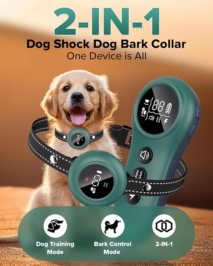 [New 2025] 2-in-1 Dog Shock Collar &amp; Bark Collar – 3300FT Dog Training Collar with Remote, Automatic Anti-Barking, 5 Adjustable Sensitivity Levels, IP67 Waterproof E-Collar for Small Medium Large Dogs